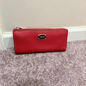 Michael Kors Red Saffiano Zip-Around Wallet
